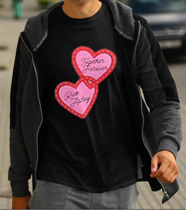 Together Forever Rick Astley Hearts Black T-Shirt