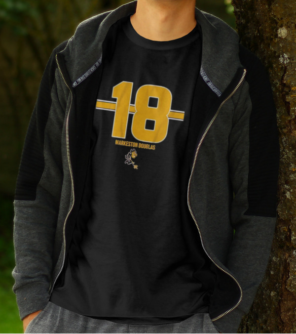 Markeston Douglas 18 Stripe ASU Football With Sun Devil Mascot T-Shirt