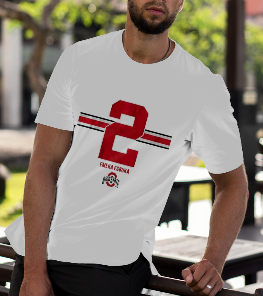 Emeka Egbuka Ohio State Football Number 2 Red Stripe T-Shirt