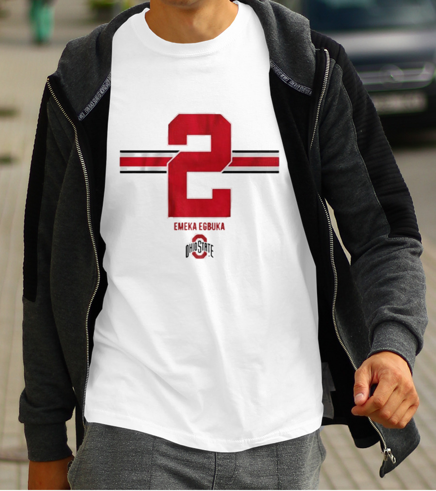 Emeka Egbuka Ohio State Football Number 2 Red Stripe T-Shirt