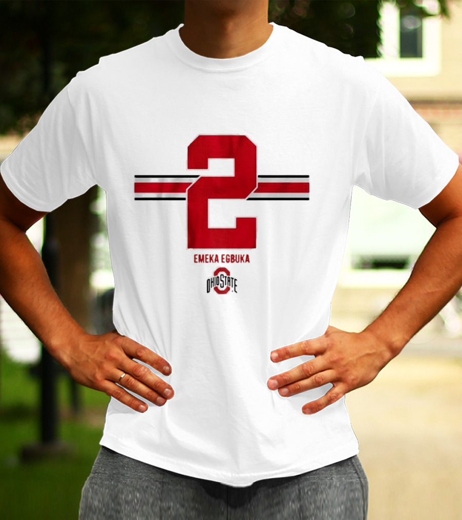 Emeka Egbuka Ohio State Football Number 2 Red Stripe T-Shirt