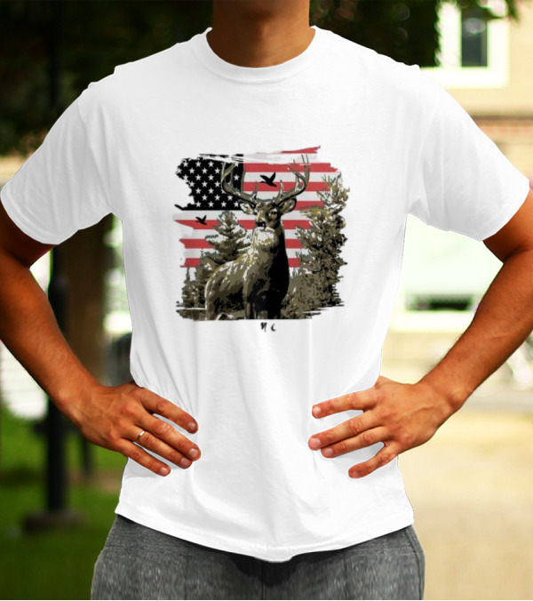 American Buck Cardin Mccoy Deer Forest Flag Scene T-Shirt