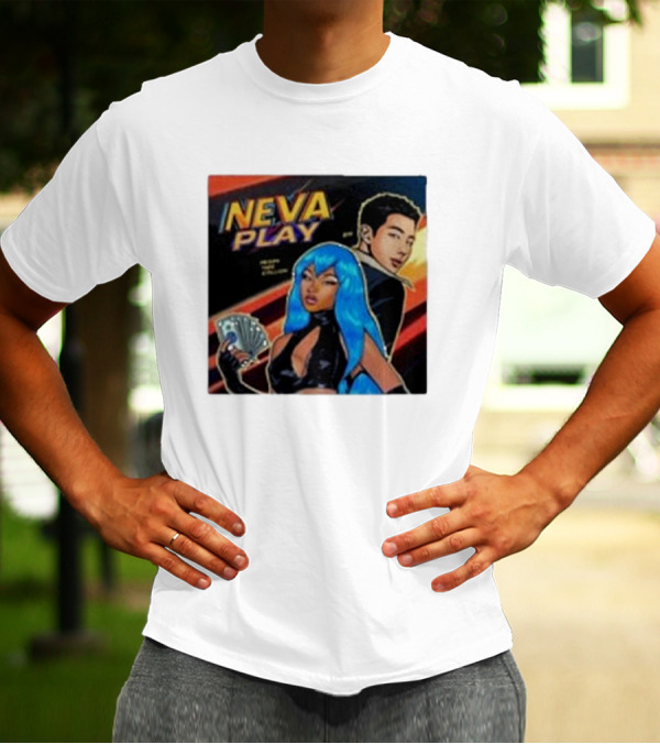 Megan Thee Stallion Neva Play Comic Style Artwork With Blue-Haired Character And Cards T-Shirt