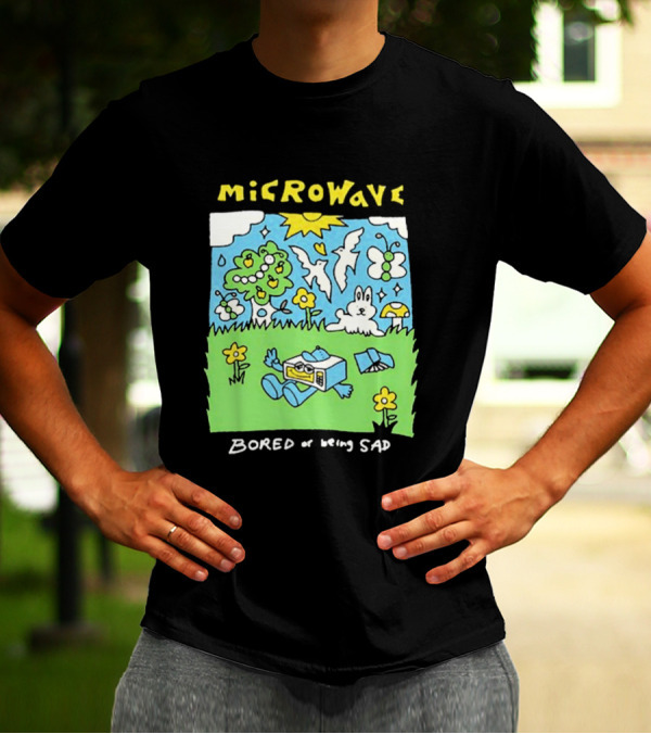 Microwave Bored Of Being Sad Colorful Cartoon Landscape With Sun And Bunny T-Shirt