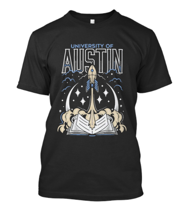University Of Austin Rocket Book Imagery With Stars And Clouds T-Shirt
