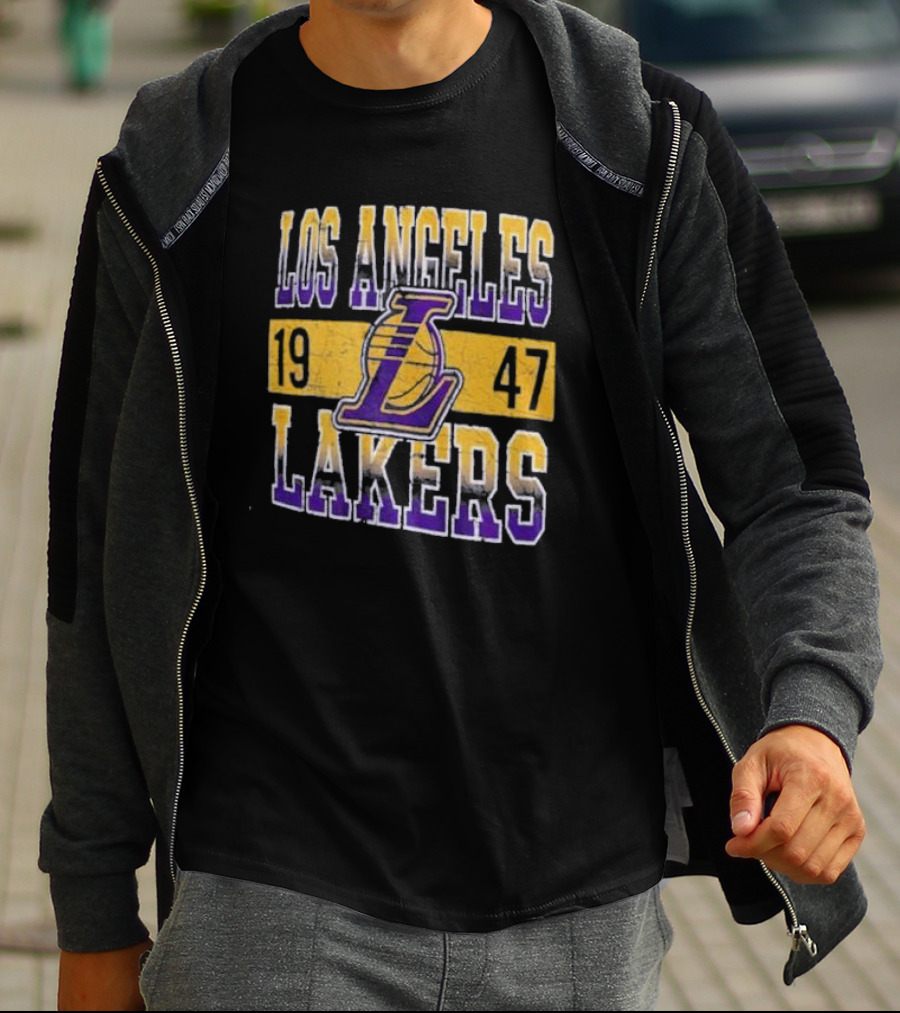 Los Angeles Lakers 1947 Logo Enzyme Washed Oversized Men’s New Era Black T-Shirt