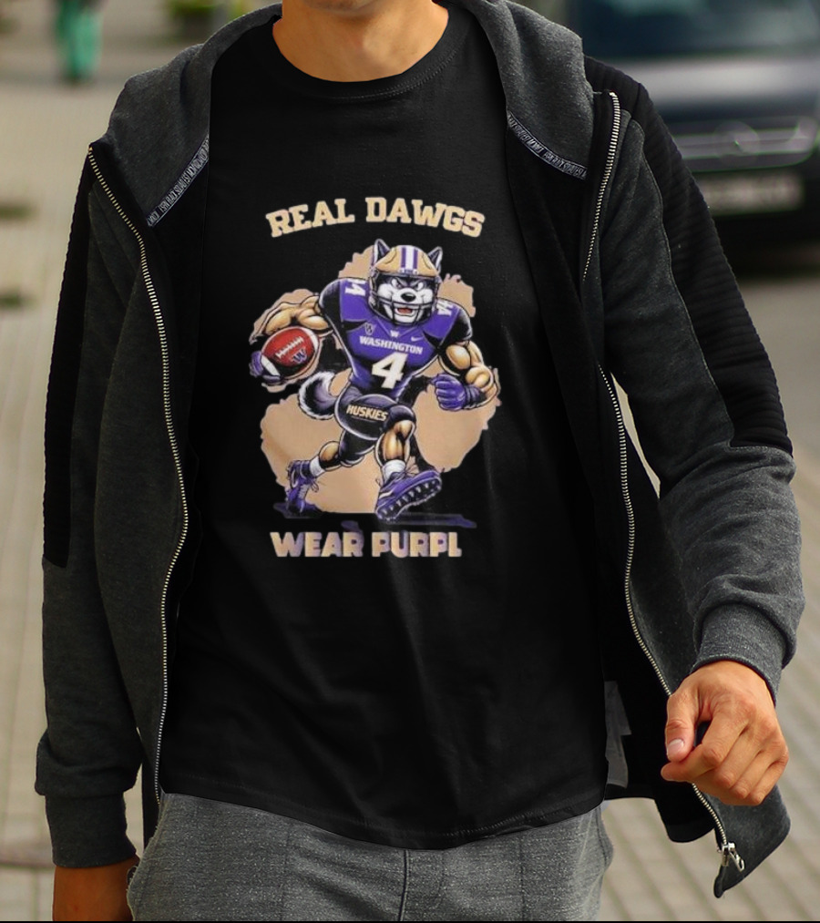 Washington Huskies Real Dawgs Wear Purple Mascot Football T-Shirt