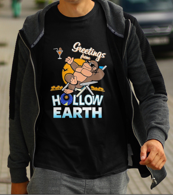 Greetings From Hollow Earth Giant Monster Relaxing With Tropical Cocktail T-Shirt