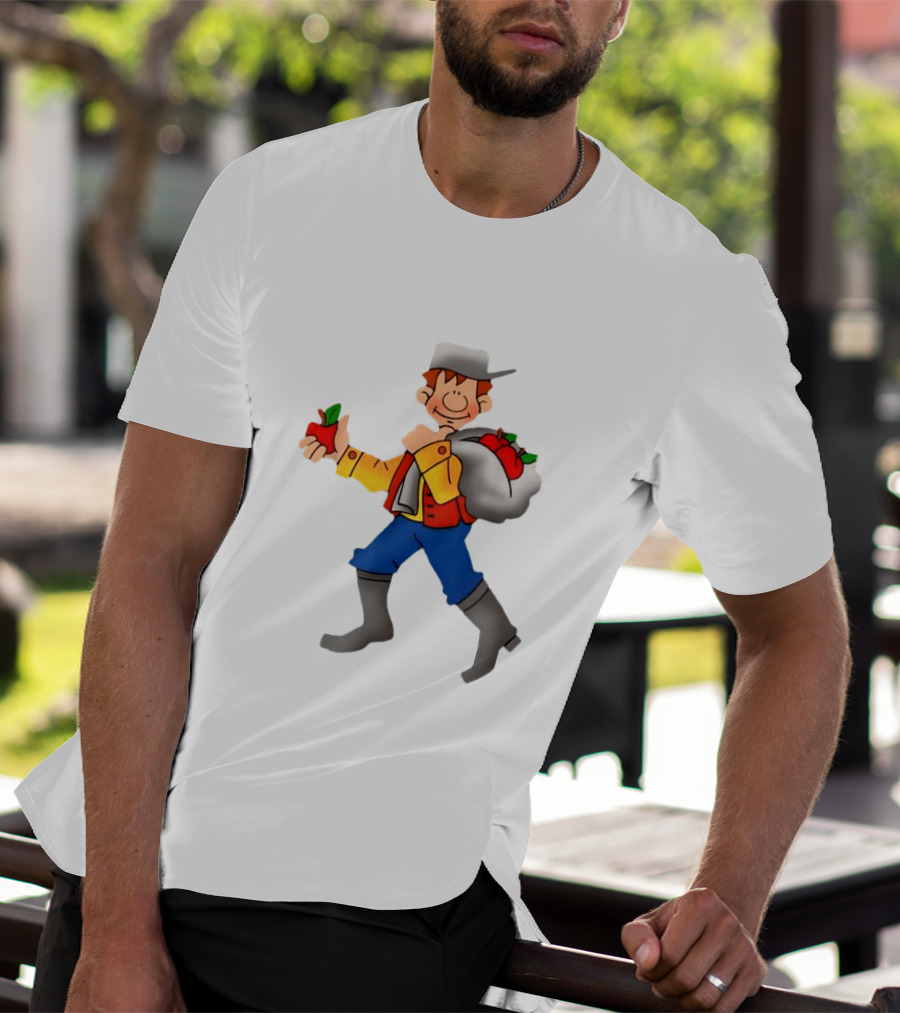 Johnny Appleseed Cartoon Character With Apple Backpack T-Shirt