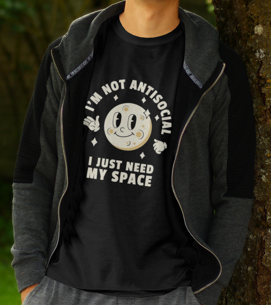 I'm Not Antisocial I Just Need My Space Moon Retro Cartoon T-Shirt