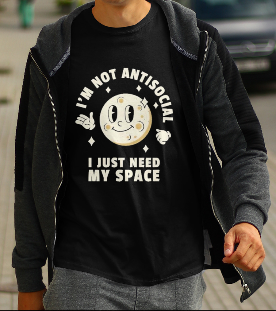 I'm Not Antisocial I Just Need My Space Moon Retro Cartoon T-Shirt