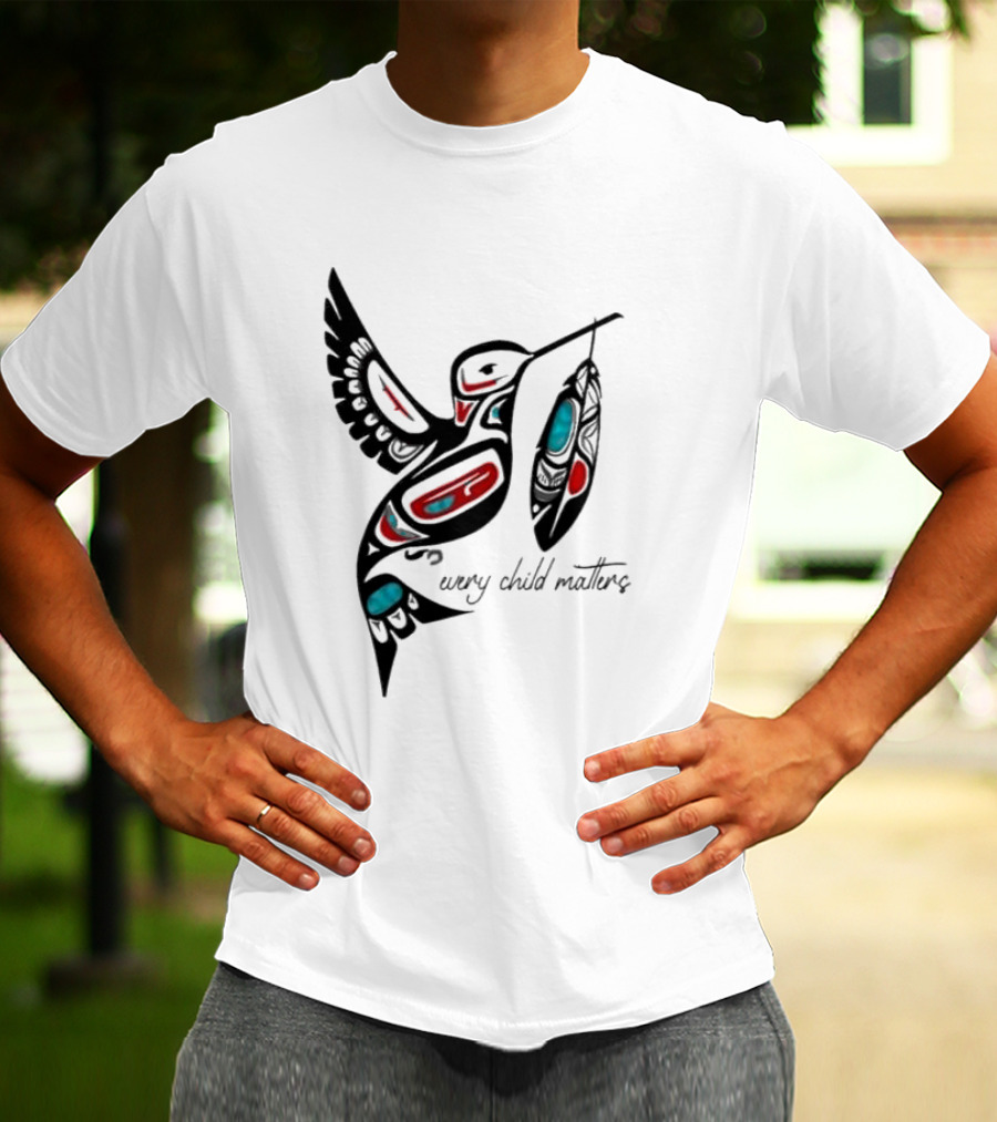 Every Child Matters Indigenous Hummingbird Feathers Orange Day T-Shirt