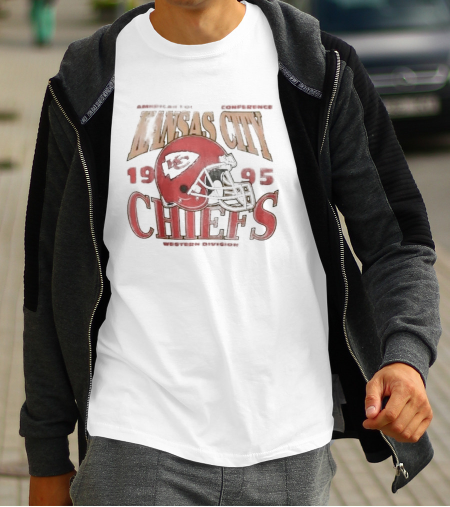 Kansas City Chiefs 1995 American Football Conference Western Division Retro Helmet T-Shirt