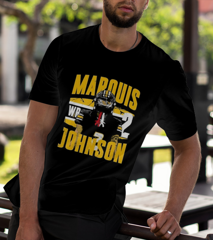 Marquis Johnson WR 2 Football Player Black And Yellow T-Shirt