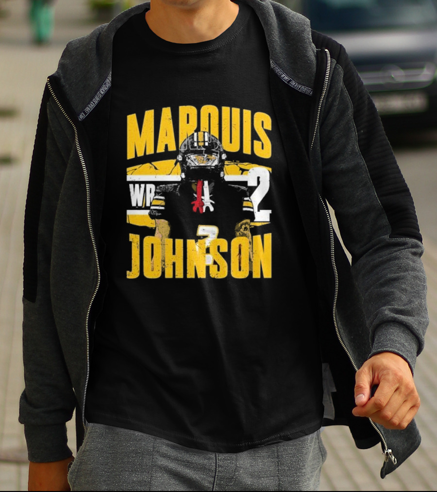 Marquis Johnson WR 2 Football Player Black And Yellow T-Shirt