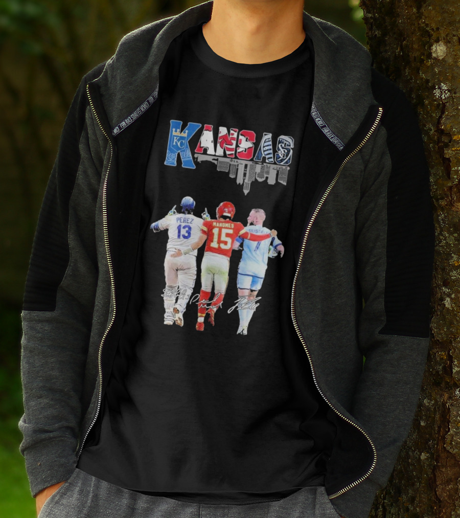 Kansas City Royals Perez Chiefs Mahomes Sporting Russell Skyline T-Shirt