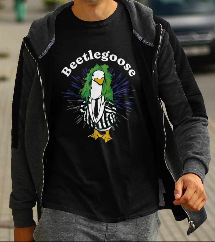Beetlegoose Silly Goose Spooky Striped Suit Green Haired Goose T-Shirt