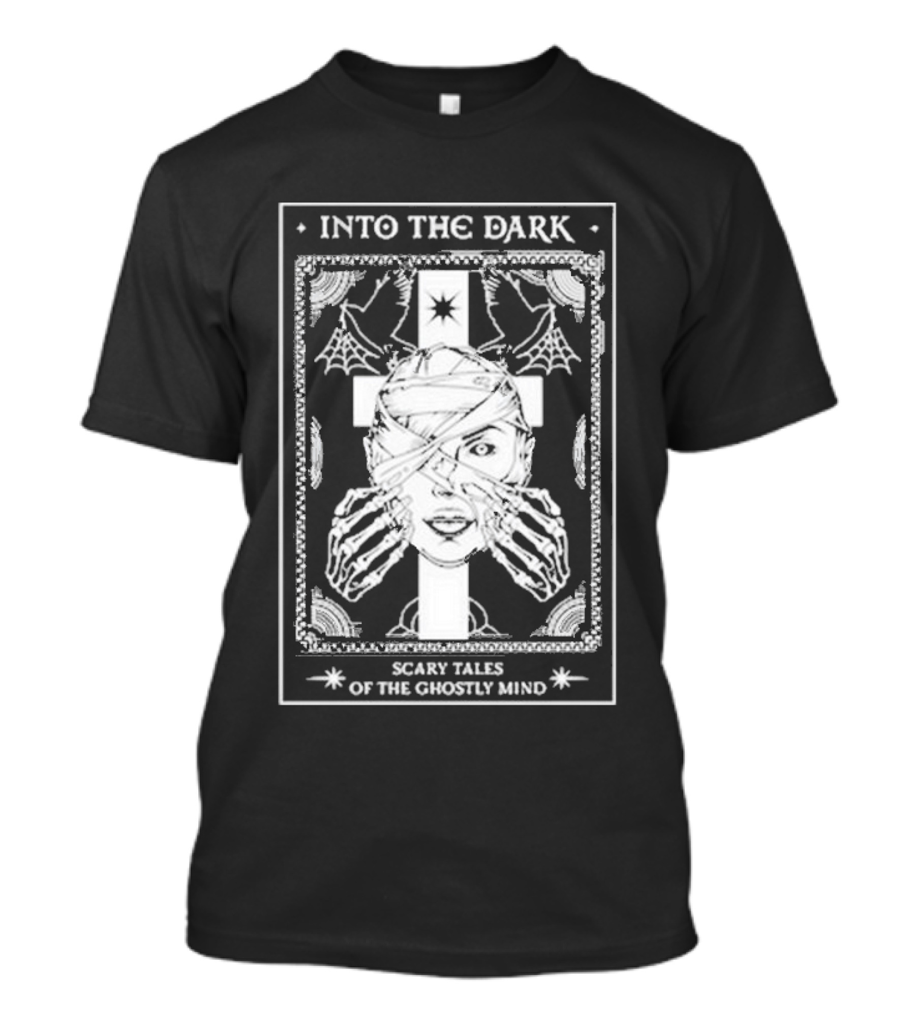 Into The Dark Tarot Scary Tales Of The Ghostly Mind Cross Skeleton Wrappings Webs T-Shirt
