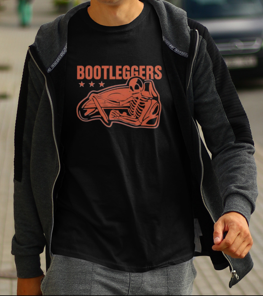 Bootleggers Skeleton Driving With Stars T-Shirt