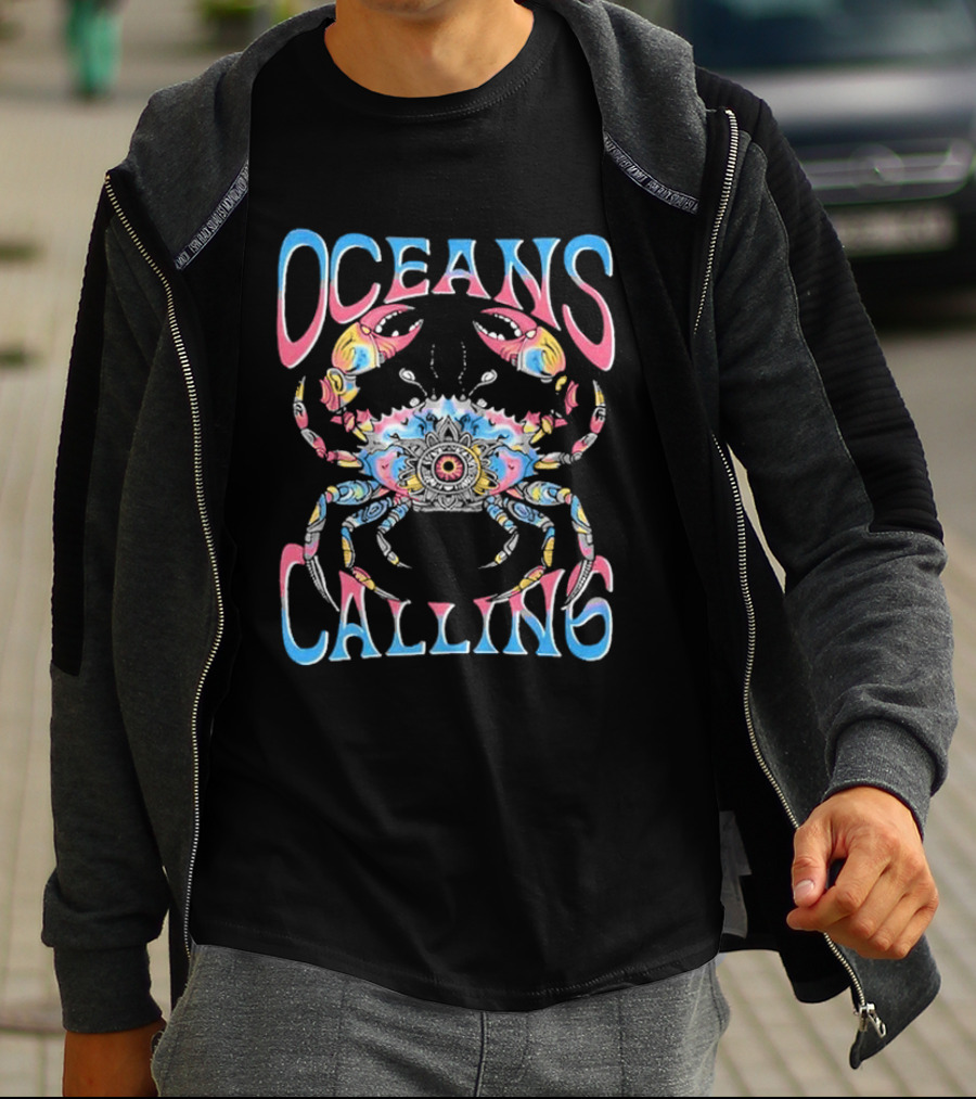 Oceans Calling Ocean City MD Psychedelic Crab T-Shirt