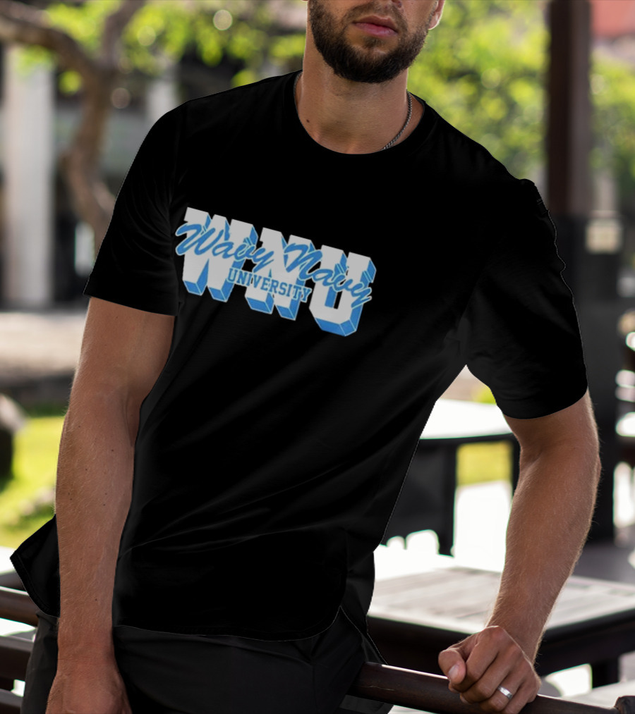 Wavy Navy University WNU Bold 3D Bold Blue Text T-Shirt