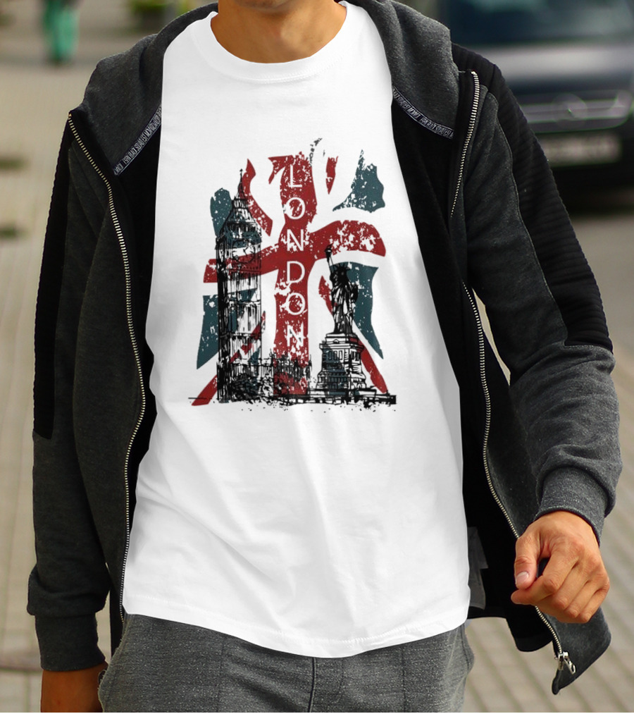 Retro London England Flag Big Ben Statue Liberty T-Shirt