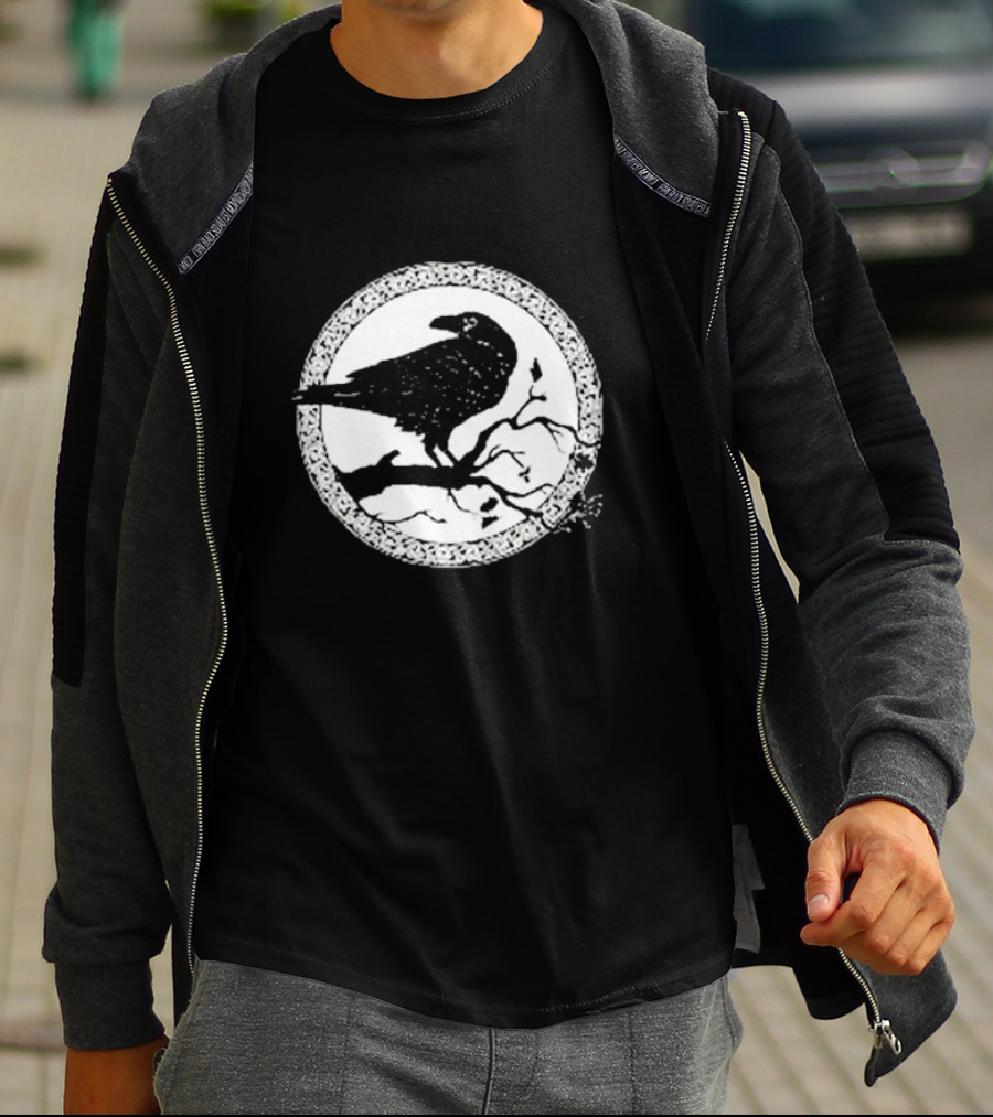 Viking Crow Celtic Norse Valhalla Odin Thor Raven On Branch Circle T-Shirt