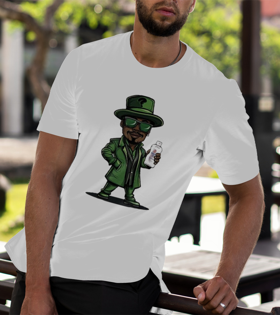 Little Diddler Holding Baby Oil In Green Outfit With Question Mark Hat T-Shirt