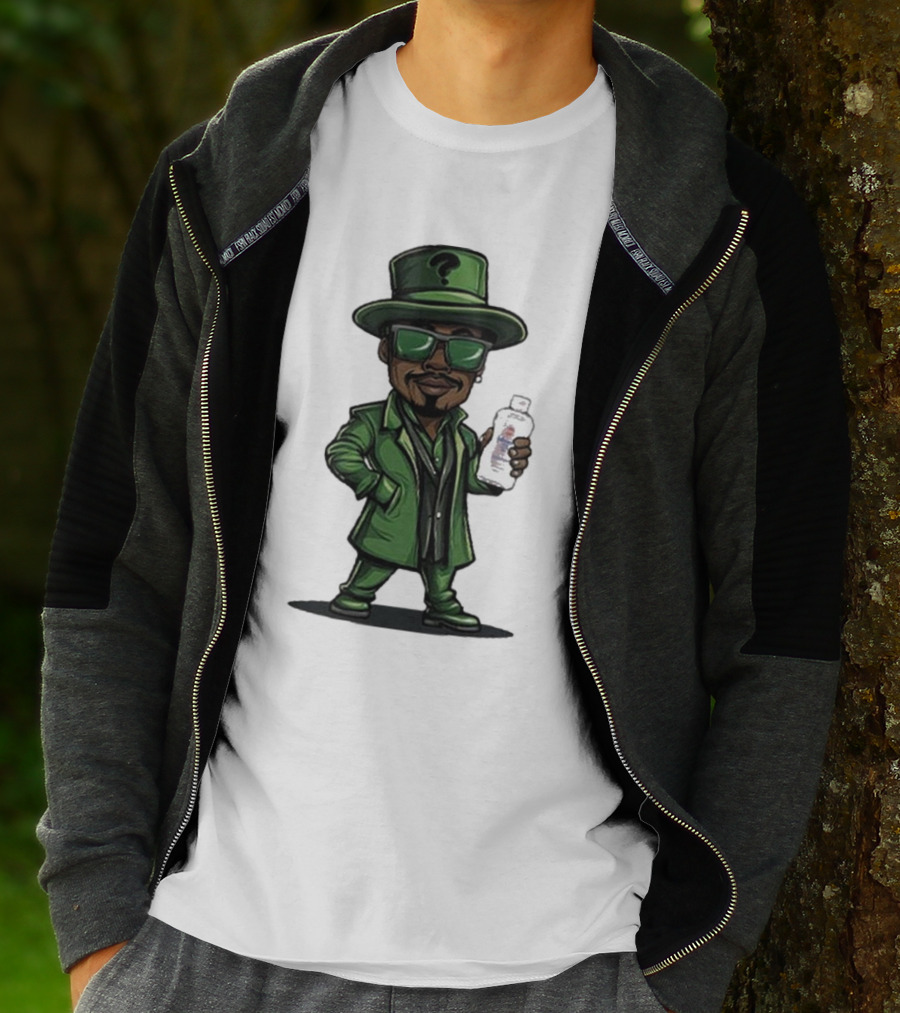 Little Diddler Holding Baby Oil In Green Outfit With Question Mark Hat T-Shirt