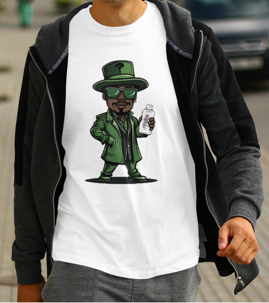 Little Diddler Holding Baby Oil In Green Outfit With Question Mark Hat T-Shirt