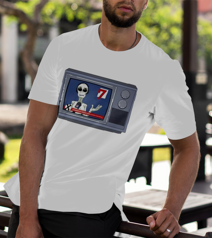Sammensværgelsen Season 7 Hvid Retro TV Alien News Broadcast T-Shirt