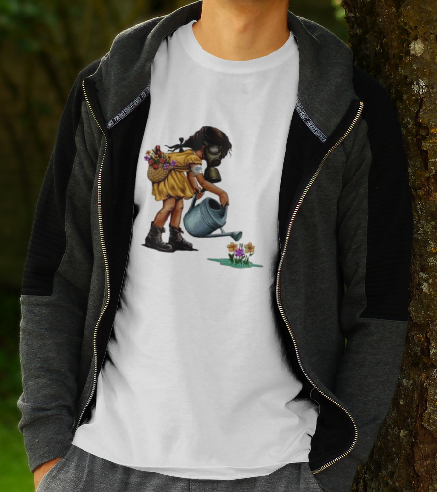 Stick To Your Guns Keep Planting Flowers Girl With Gas Mask Watering Flowers T-Shirt