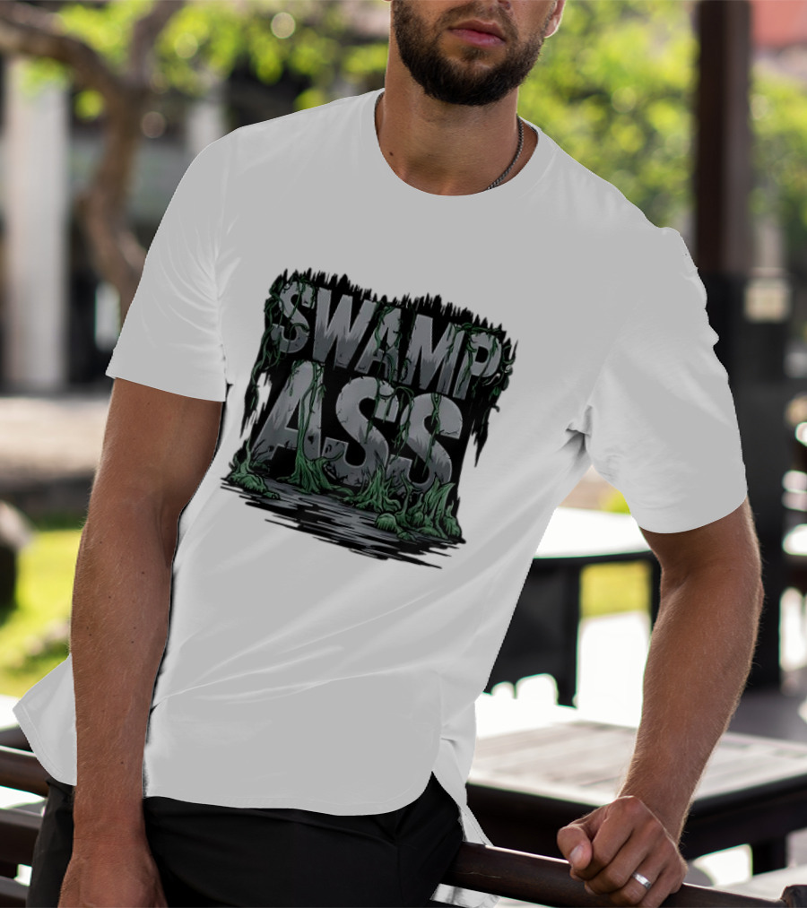 SWAMP ASS Moss-Covered Letters With Water And Grass T-Shirt