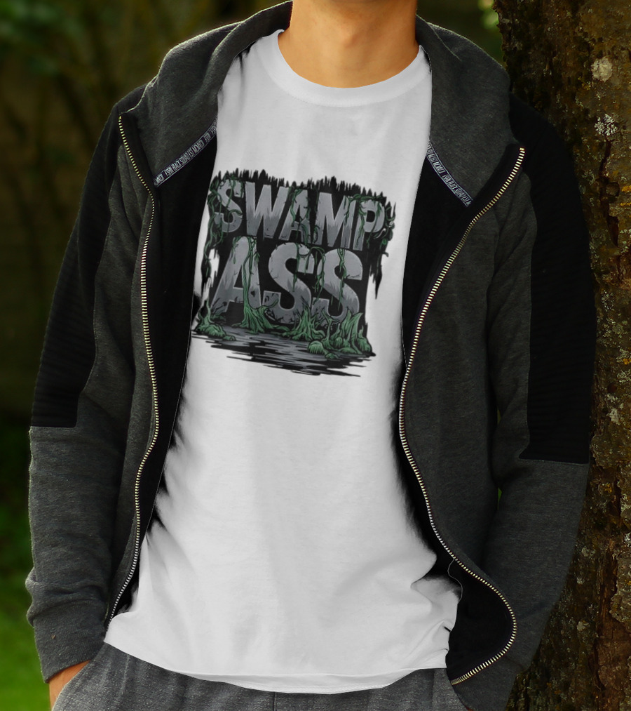 SWAMP ASS Moss-Covered Letters With Water And Grass T-Shirt