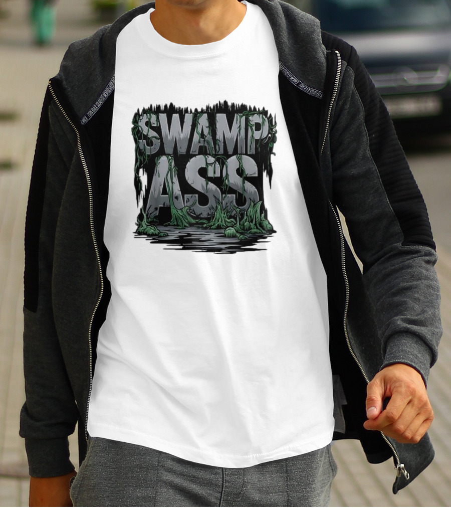 SWAMP ASS Moss-Covered Letters With Water And Grass T-Shirt