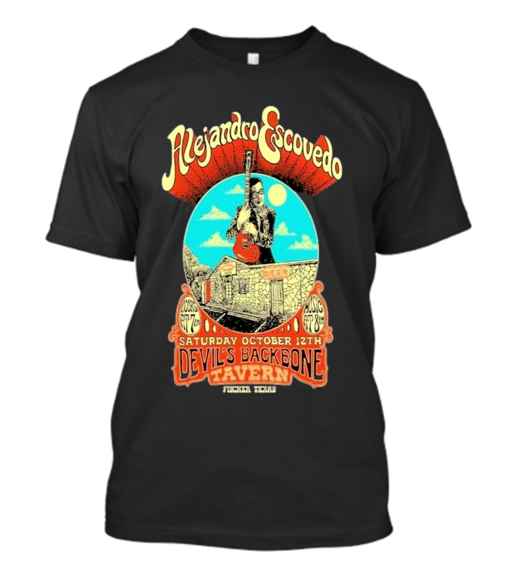 Alejandro Escovedo Live Performance Saturday October 12th Devil's Backbone Tavern Fischer Texas T-Shirt