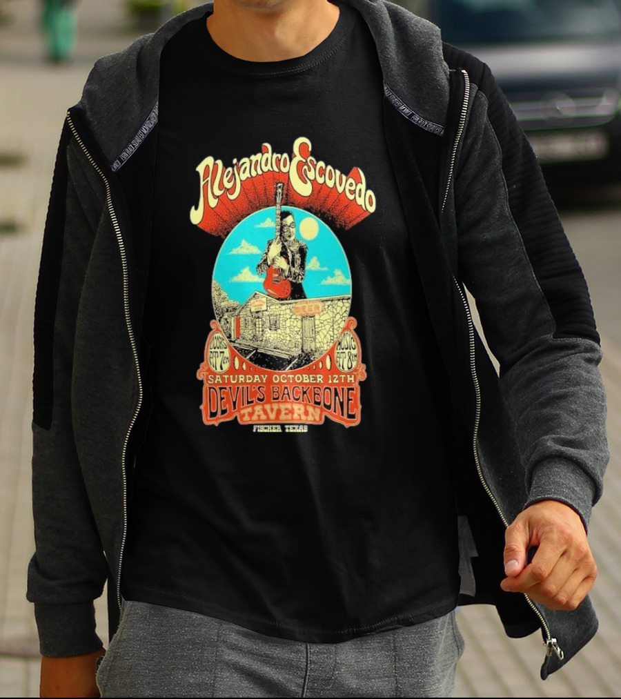 Alejandro Escovedo Live Performance Saturday October 12th Devil's Backbone Tavern Fischer Texas T-Shirt