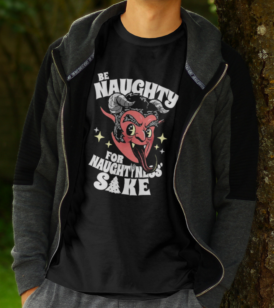 Be Naughty For Naughtiness Sake Cute Vintage Krampus Christmas Meme Devil Horns Red Face T-Shirt