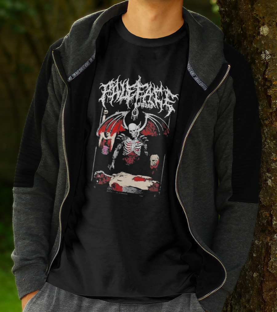 Paleface Swiss Demon Skeleton With Wings And Severed Heads T-Shirt