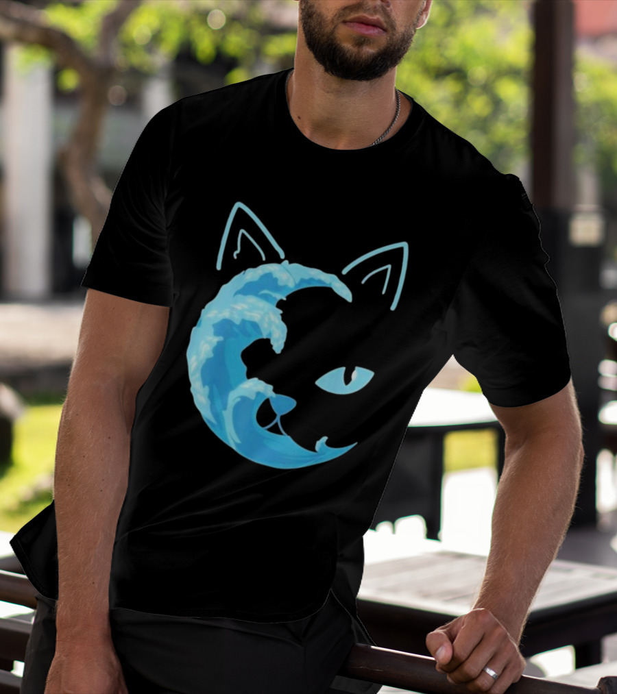 Cat Wave Face Blue T-Shirt