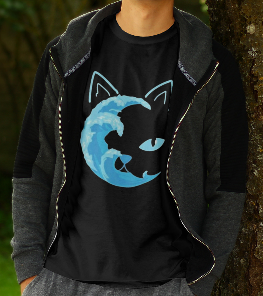 Cat Wave Face Blue T-Shirt
