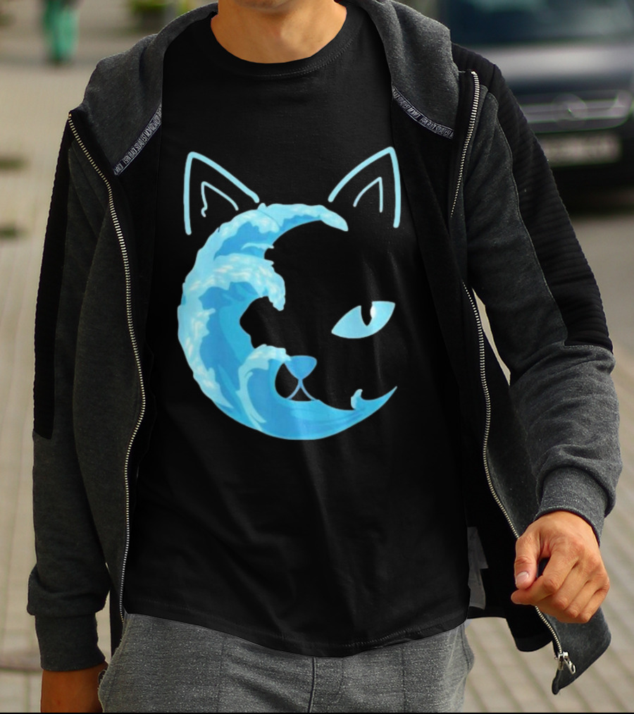 Cat Wave Face Blue T-Shirt