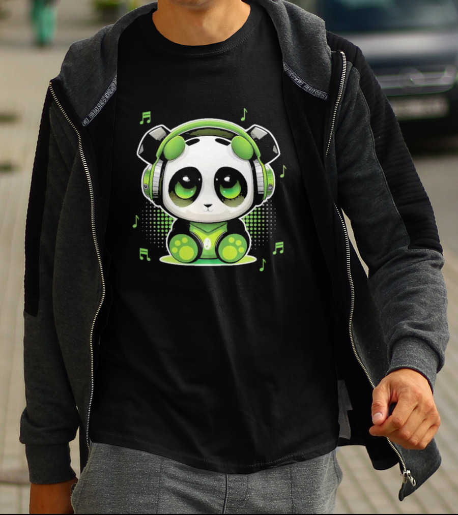 DJ Panda Headphones Music Notes Panda Vitrolinha T-Shirt