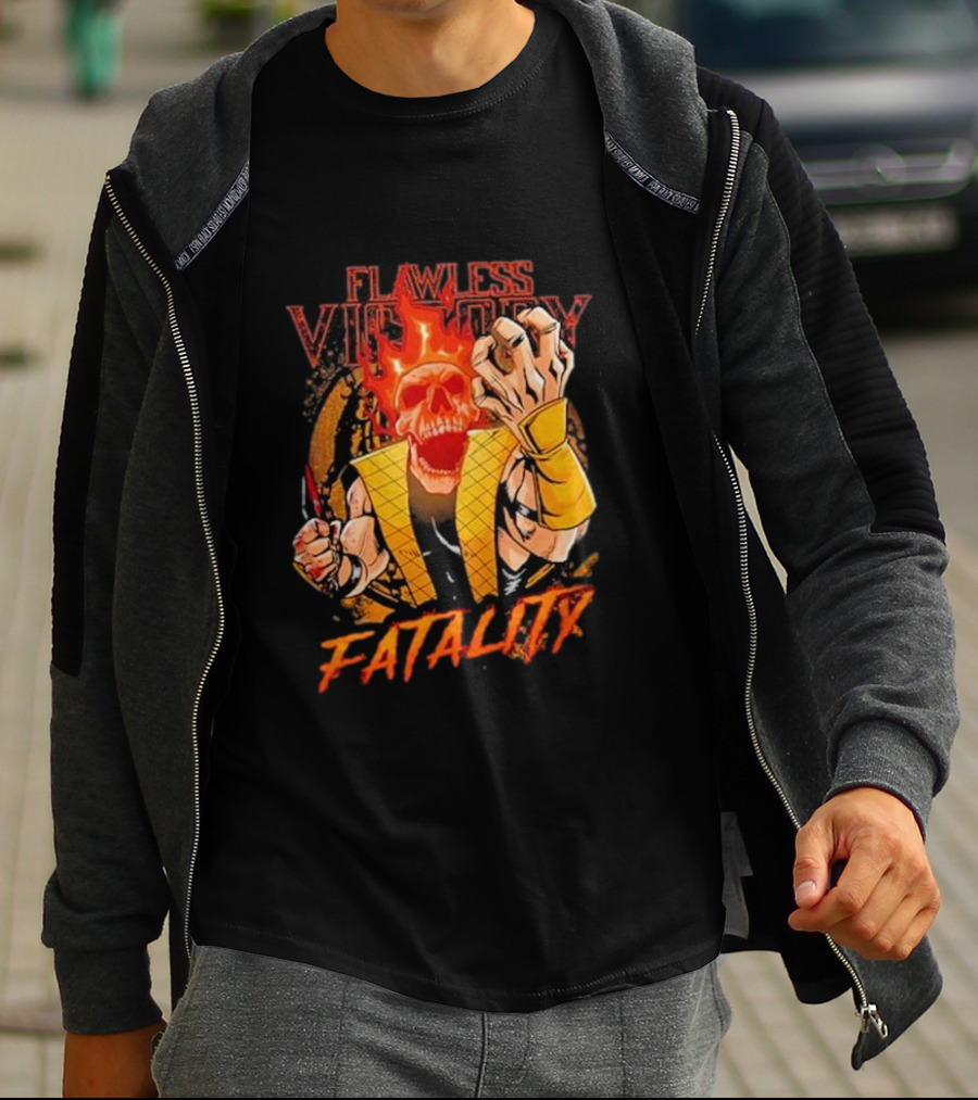 Mortal Kombat Flawless Victory Fatality Skull Flame T-Shirt
