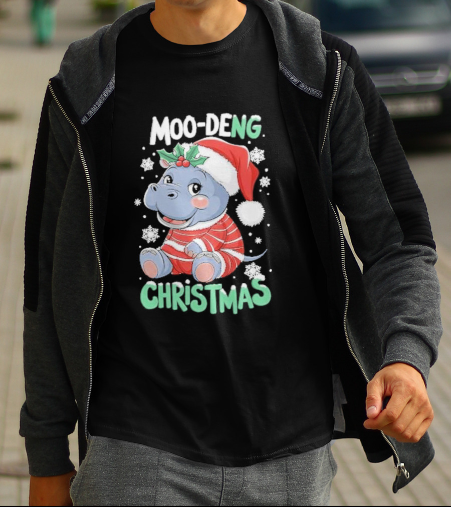 Moo-Deng Hippo Christmas Baby Pigmy Zoo Family T-Shirt