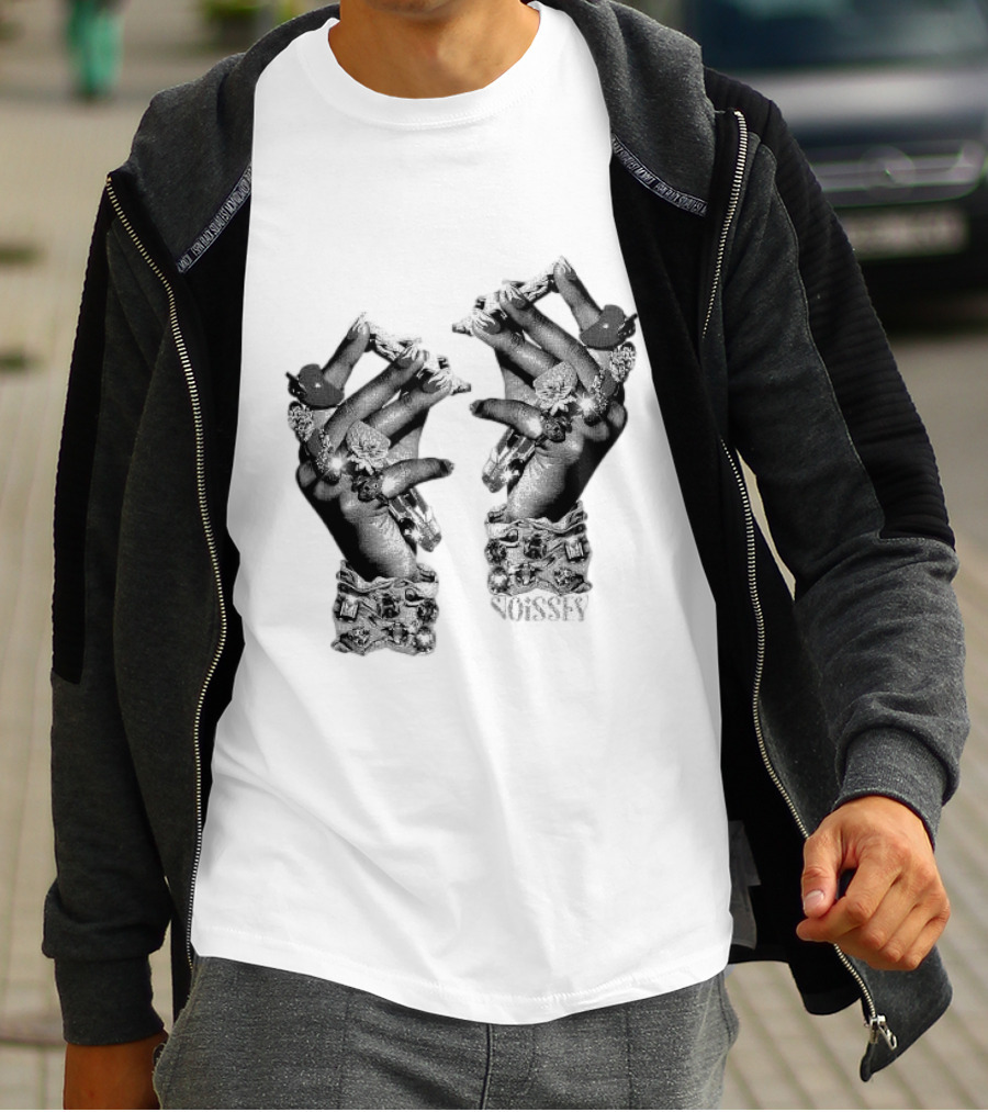 Noisey Vintage Diamond Adorned Fingers Monochrome Print T-Shirt