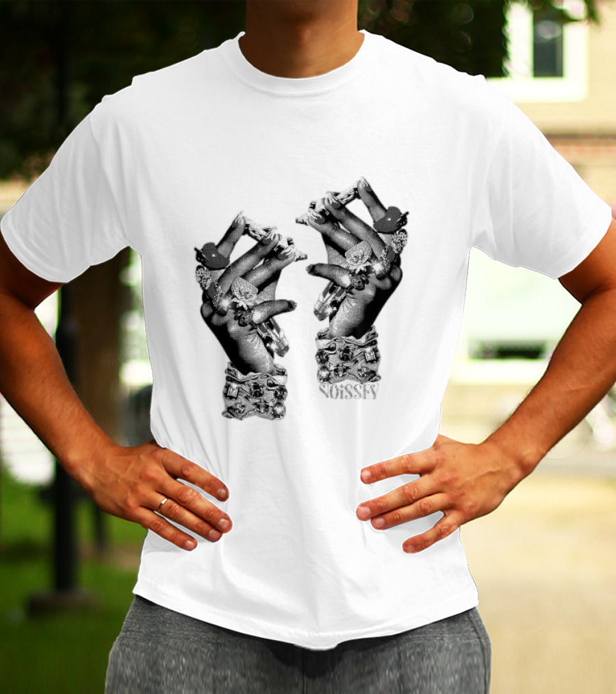 Noisey Vintage Diamond Adorned Fingers Monochrome Print T-Shirt