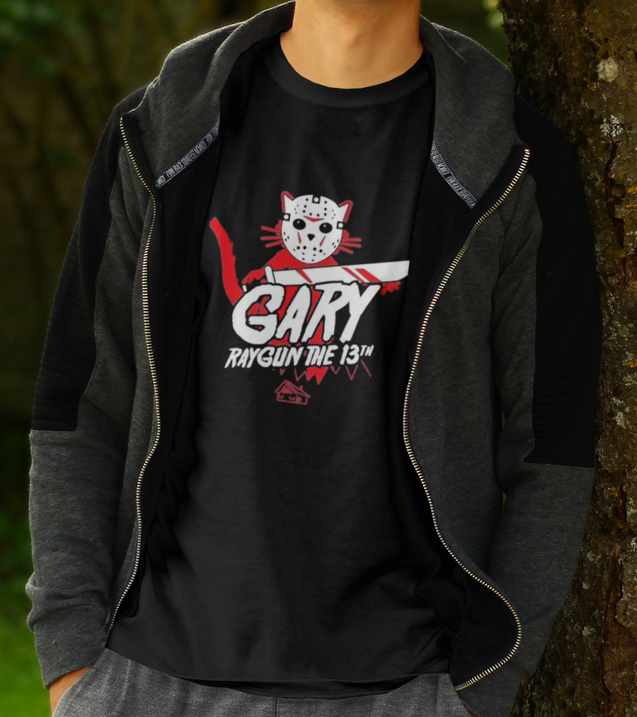 Gary Raygun The 13th Jason Mask Cat With Machete T-Shirt