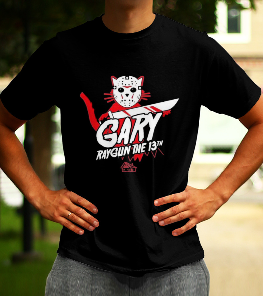 Gary Raygun The 13th Jason Mask Cat With Machete T-Shirt