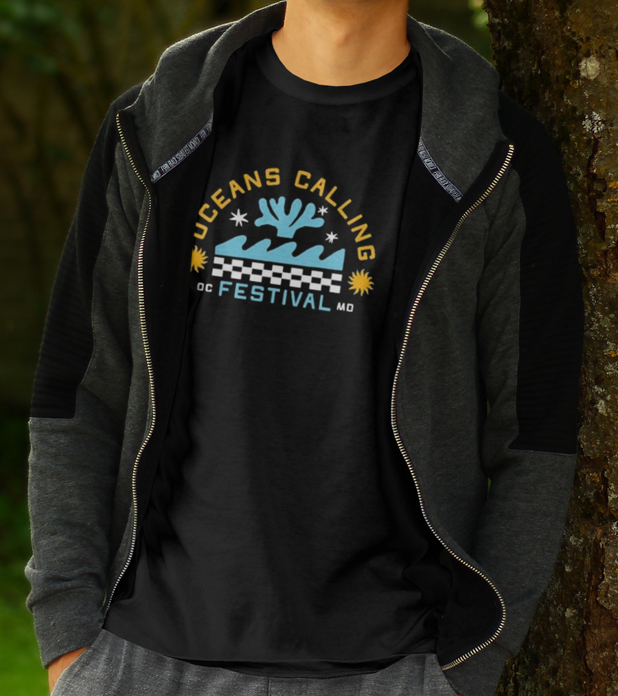 Oceans Calling Festival OC Festival MD Checkered Waves And Stars T-Shirt